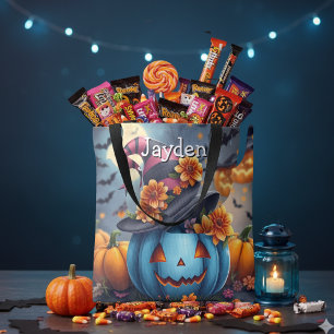ハロウィンのカスタムパンプキン ピンクブルー トートバッグ