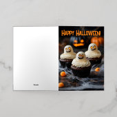 ハロウィンのカップケーキのデザイン 箔グリーティングカード (外側レイダウン)