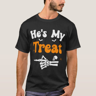 ハロウィンのカップルお揃い メンズ スケルトン お菓子 Tシャツ