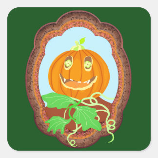 ハロウィンのカボチャが微笑む、不気味でファンタジックなデザイン スクエアシール