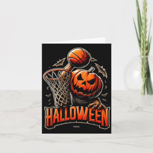 ハロウィンのカボチャが野球をする カード (正面)