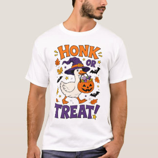 ハロウィンのカボチャとおばけのガチョウの魔女 Tシャツ