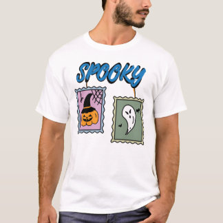 ハロウィンのカボチャとおばけのヴィンテージスタンプ Tシャツ