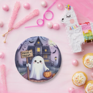 ハロウィンのカボチャとおばけ ペーパープレート
