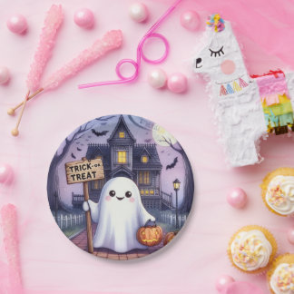 ハロウィンのカボチャとおばけ ペーパープレート