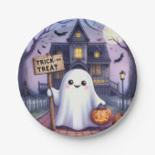 ハロウィンのカボチャとおばけ ペーパープレート (正面)