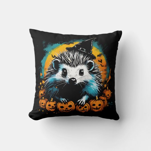 ハロウィンのカボチャとかわいいハリネズミ クッション (正面)