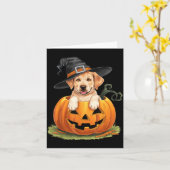 ハロウィンのカボチャとイエローラブラドール カード (黄色い花)