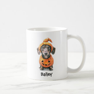 ハロウィンのカボチャとダックスフント コーヒーマグカップ