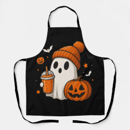 ハロウィンのカボチャとドリンクを持つかわいいお化け エプロン