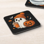 ハロウィンのカボチャとドリンクを持つかわいいお化け コースター (左側)