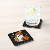 ハロウィンのカボチャとドリンクを持つかわいいお化け コースター (右側)