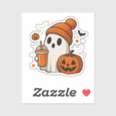 ハロウィンのカボチャとドリンクを持つかわいいお化け シール (シート)