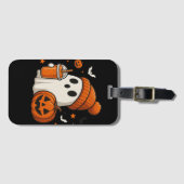 ハロウィンのカボチャとドリンクを持つかわいいお化け ラゲッジタグ (正面横)