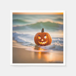 ハロウィンのカボチャとビーチ スタンダードカクテルナプキン