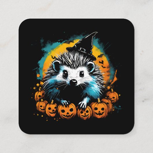 ハロウィンのカボチャと可愛いハリネズミ スクエア名刺 (裏面)