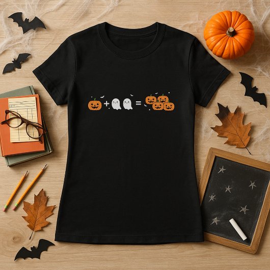 ハロウィンのカボチャと幽霊の数学教師 Tシャツ
