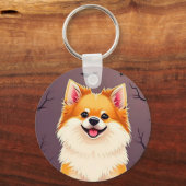 ハロウィンのカボチャと戯れる犬 キーホルダー (正面)