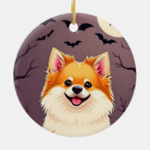 ハロウィンのカボチャと戯れる犬 セラミックオーナメント (裏面)