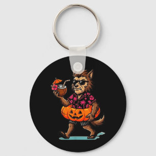 ハロウィンのカボチャと散歩する面白いワーウルフ キーホルダー