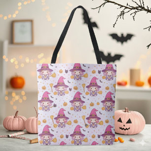 ハロウィンのカボチャと星の不気味な魔女パターン トートバッグ