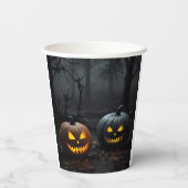 ハロウィンのカボチャと花のフェスティブパターン 紙コップ (裏面)