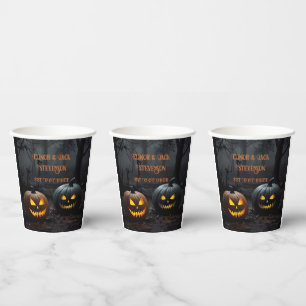 ハロウィンのカボチャと花のフェスティブパターン 紙コップ