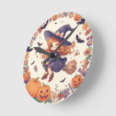 ハロウィンのカボチャと魔女の時計 ラウンド壁時計 (傾斜)