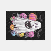 ハロウィンのカボチャと黒猫の幽霊 フリースブランケット (正面(横))