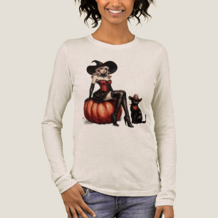 ハロウィンのカボチャと黒猫の魔女 トライブレンドTシャツ