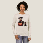 ハロウィンのカボチャと黒猫の魔女 トライブレンドTシャツ (正面全体)