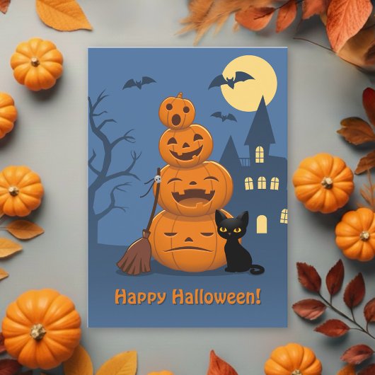 ハロウィンのカボチャと黒猫 シーズンカード