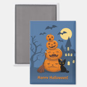 ハロウィンのカボチャと黒猫 マグネット (正面/裏面)
