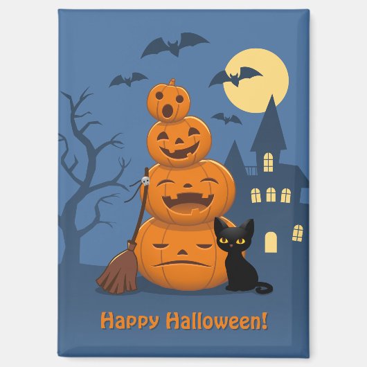 ハロウィンのカボチャと黒猫 マグネット (正面)
