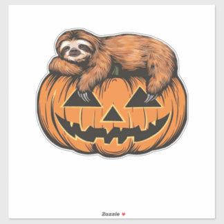 ハロウィンのカボチャにいる面白いナマケモノ エッセンシャルTシャツ シール