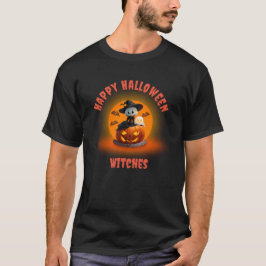 ハロウィンのカボチャに座るゴーストウィッチ Tシャツ