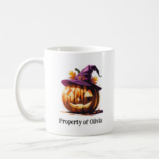 ハロウィンのカボチャに魔法使いの帽子 コーヒーマグカップ (左)