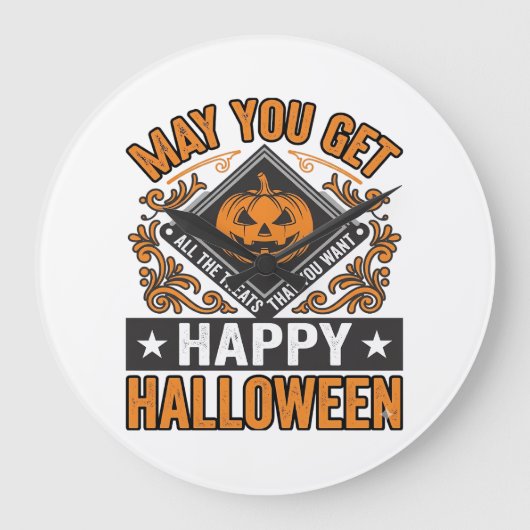 ハロウィンのカボチャのお菓子 ビンテージ ラージ壁時計 (正面)