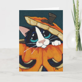 ハロウィンのカボチャのタキシード猫 カード