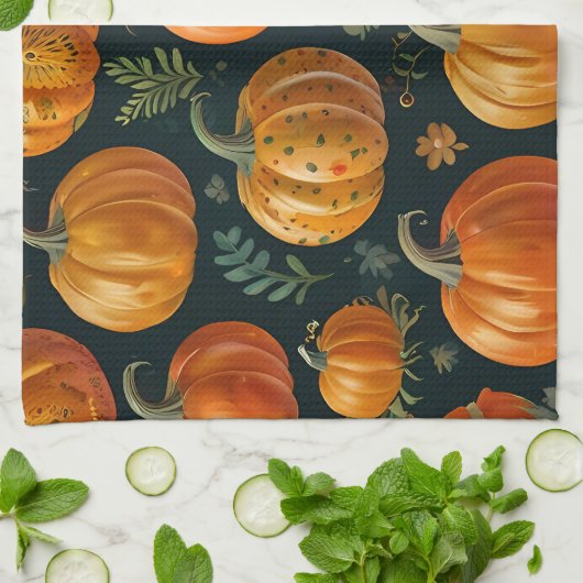 ハロウィンのカボチャのピーバイブス キッチンタオル (折り畳み)