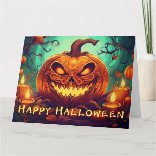 ハロウィンのカボチャのローソクの輝きアート カード