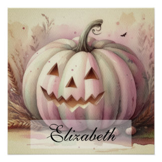 ハロウィンのカボチャのヴィンテージ水彩画 秋のイメージ ポスター