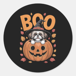 ハロウィンのカボチャの上のシーズー 衣装 シーズー ラウンドシール