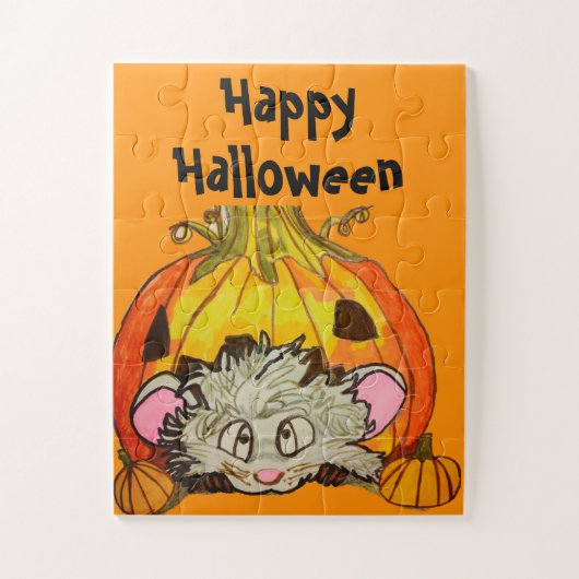 ハロウィンのカボチャの上のネズミ ジグソーパズル (縦)