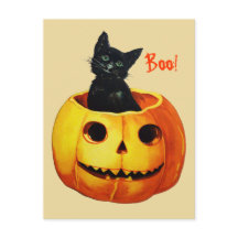 ハロウィンのカボチャの中の可愛い猫 ヴィンテージ ハロウィンポストカード