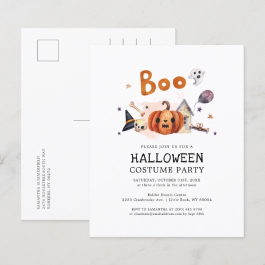 ハロウィンのカボチャの仮装パーティー招待状 (正面/裏面)