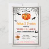ハロウィンのカボチャの兄弟　合同誕生日パーティー 招待状 (正面)