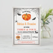 ハロウィンのカボチャの兄弟　合同誕生日パーティー 招待状 (スタンド正面)