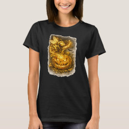 ハロウィンのカボチャの周りで踊る光る蜂のスケッチ Tシャツ