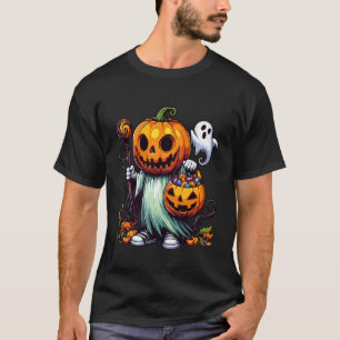 ハロウィンのカボチャの幽霊のお菓子入れ 1 Tシャツ